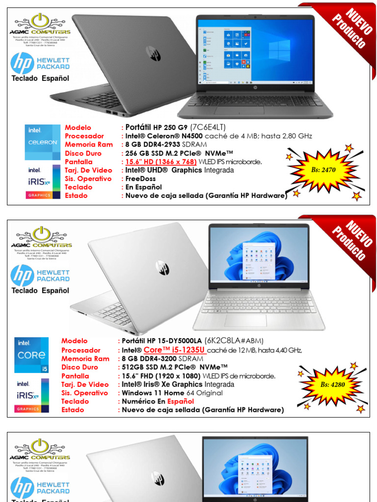 Portátiles HP y Lenovo con Teclado Español | PDF | Unidad de estado ...
