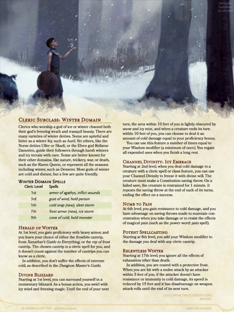 Winter Domain Cleric Overview PDF Gary Gygax Games Dungeons &