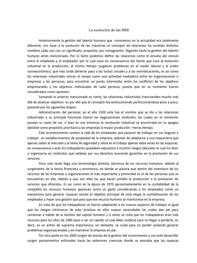 La Evolución de Las RRII | PDF | Business | Gestión de recursos humanos