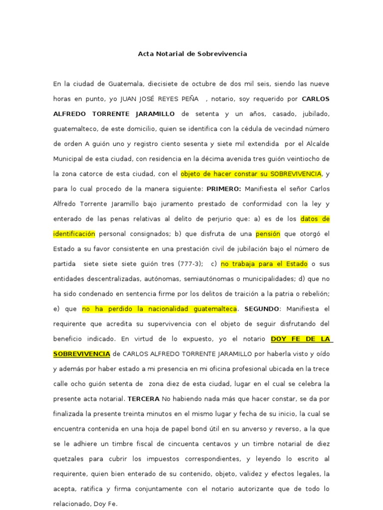 Acta Notarial de Sobrevivencia