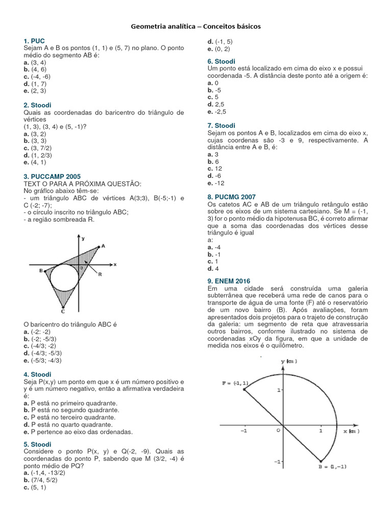 Exercícios de Geometria Analítica Básica | PDF | Sistema de coordenada ...