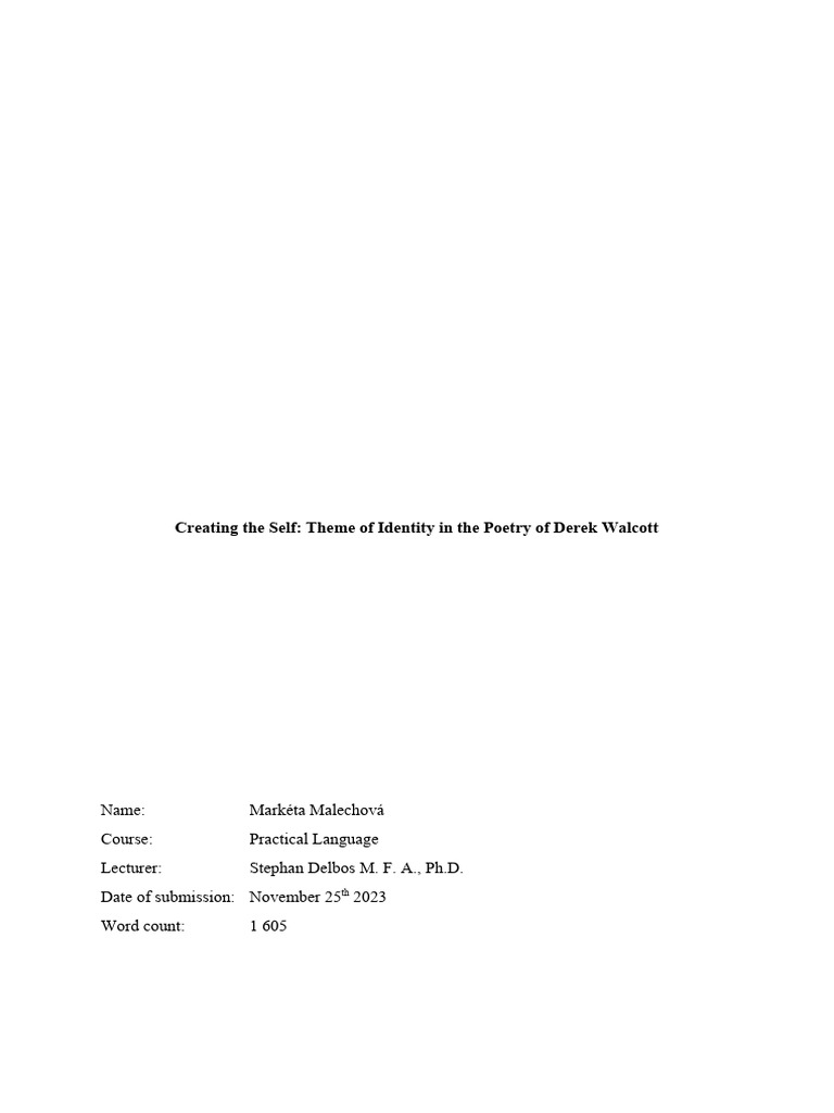 Identity in Derek Walcott's Poetry | PDF | Identity (Social Science ...