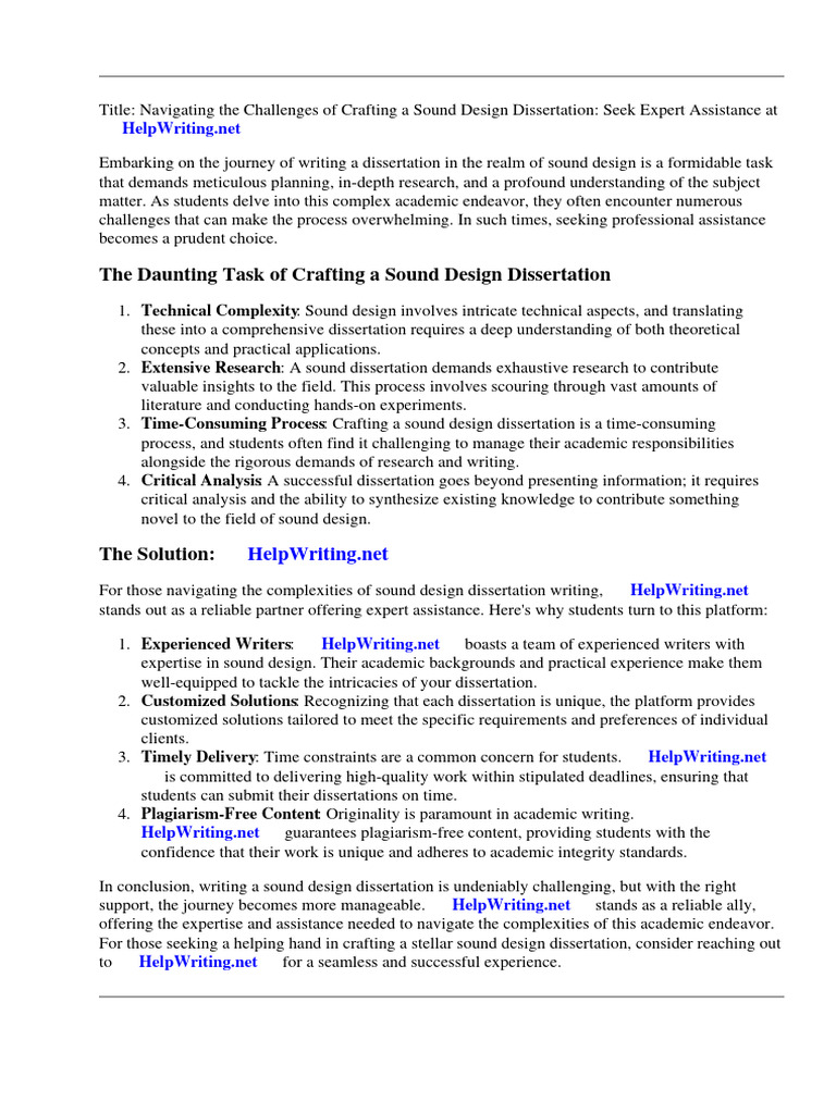 Expert Help for Sound Design Dissertations | PDF | Thesis | Mental Health