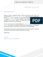 Modelo de Carta de Recomendacion Laboral