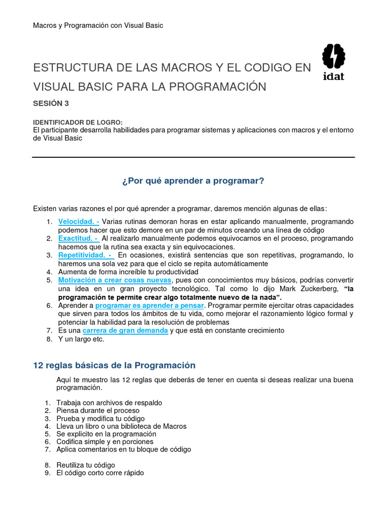 Programación de Macros en Visual Basic | PDF | Macro (informática ...