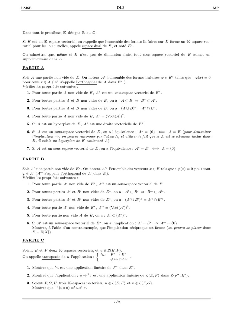 Propriétés des espaces duals et transposés | PDF | Physique ...