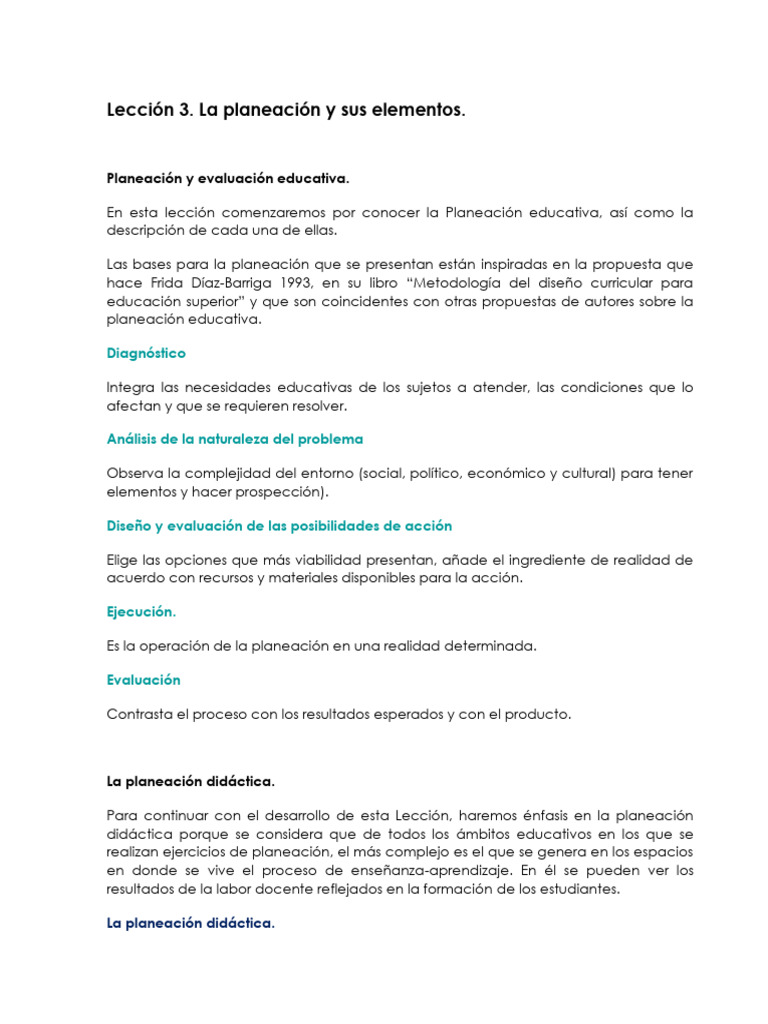 Elementos Clave de la Planeación Educativa | PDF | Plan de estudios ...