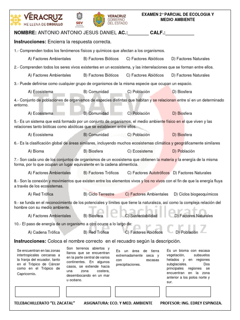 Examen de Ecología y Medio Ambiente | PDF | Entorno natural | Ecosistema