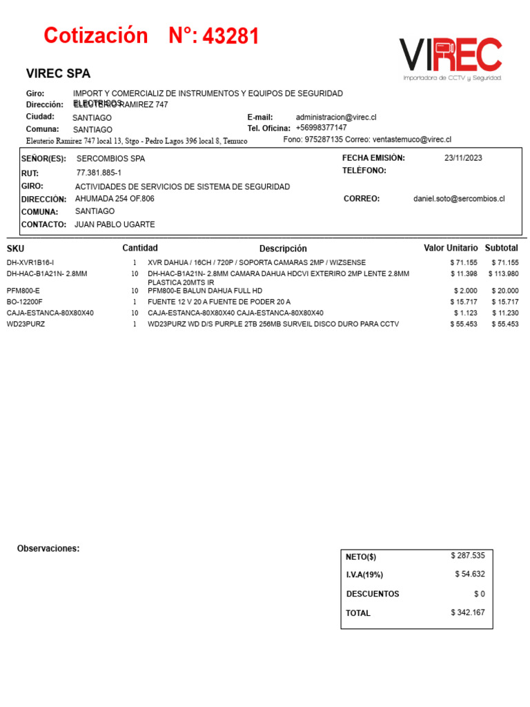 Cotizacion 43281 | PDF