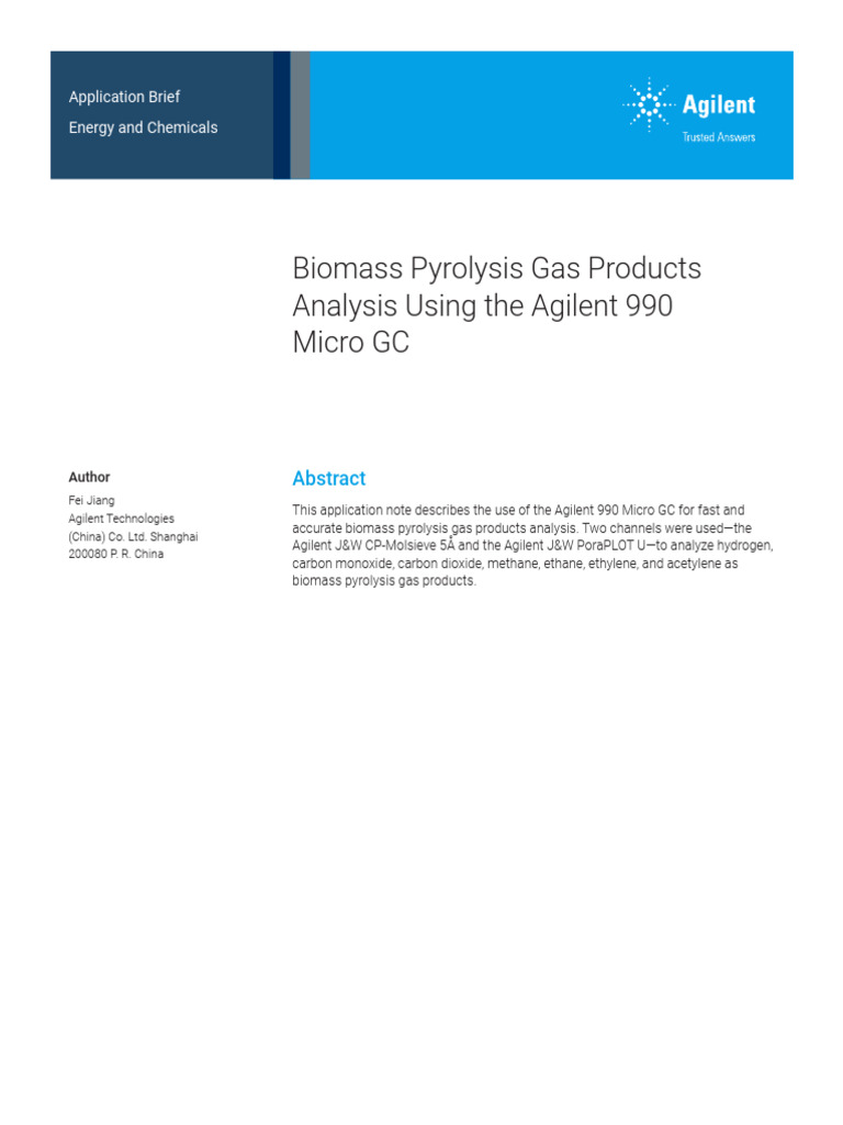 Application Biomass Pyrolysis 990 Micro GC 5994 5581en Agilent | PDF ...