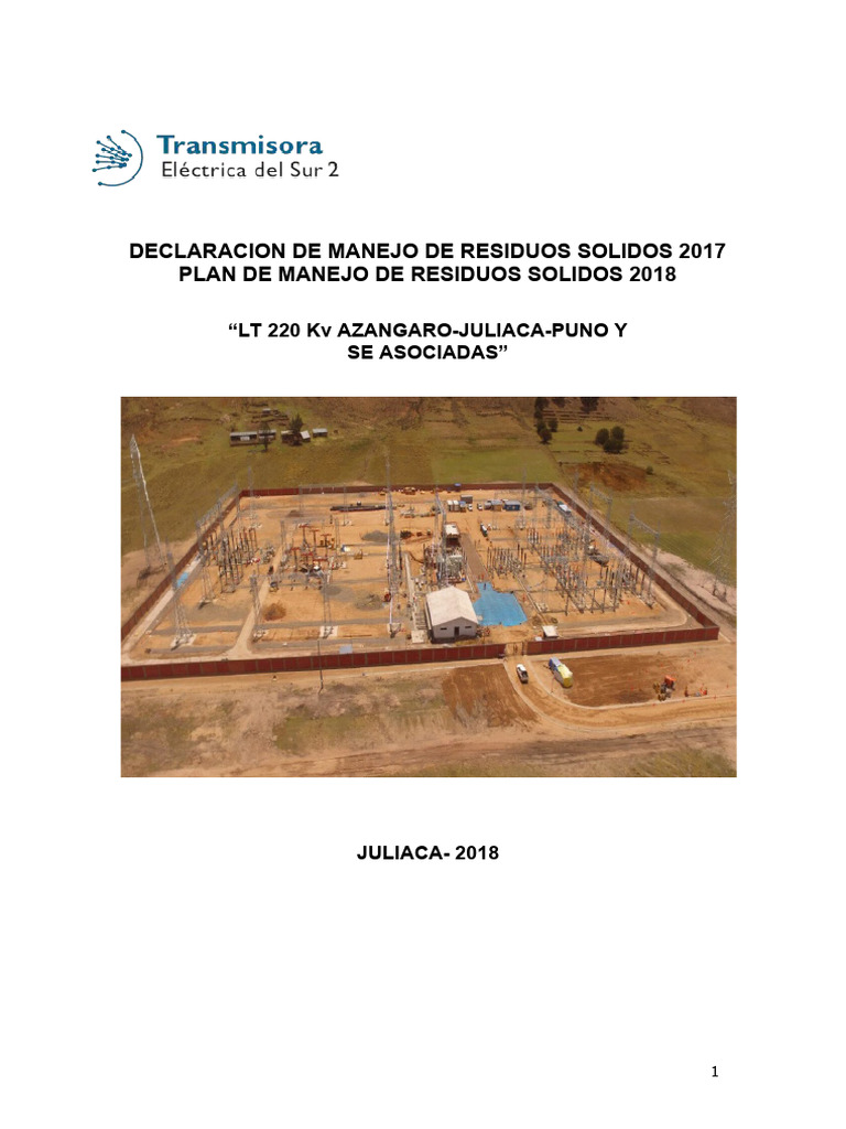 Manejo de Residuos Sólidos 2017 en Proyecto LT 220 kV | PDF | Residuos ...