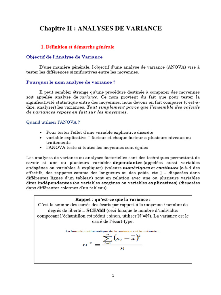 Analyse de Variance : Concepts Clés | PDF | Analyse de la variance ...