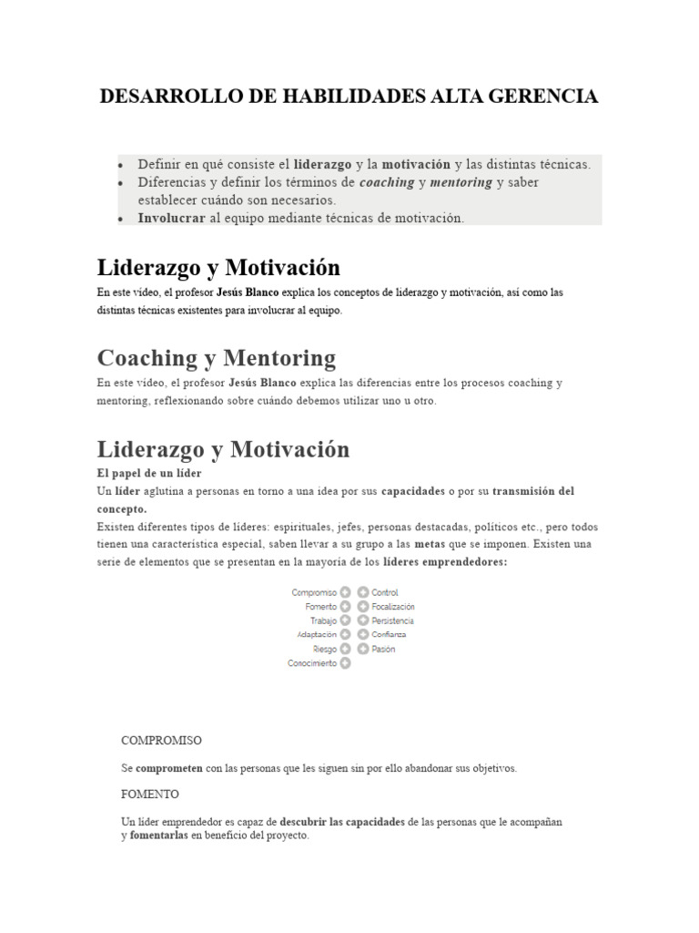 Desarrollo de Habilidades Alta Gerencia | PDF | Liderazgo | Motivación