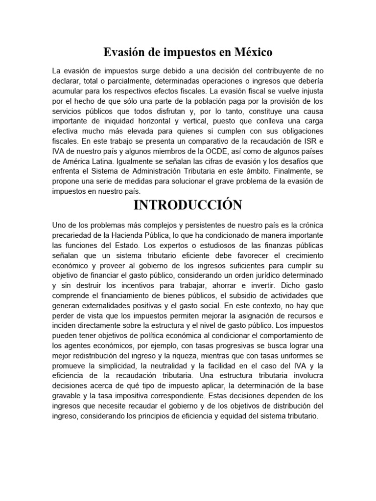 Evasion De Impuestos En Mexico Pdf Impuestos Evasión De Impuestos