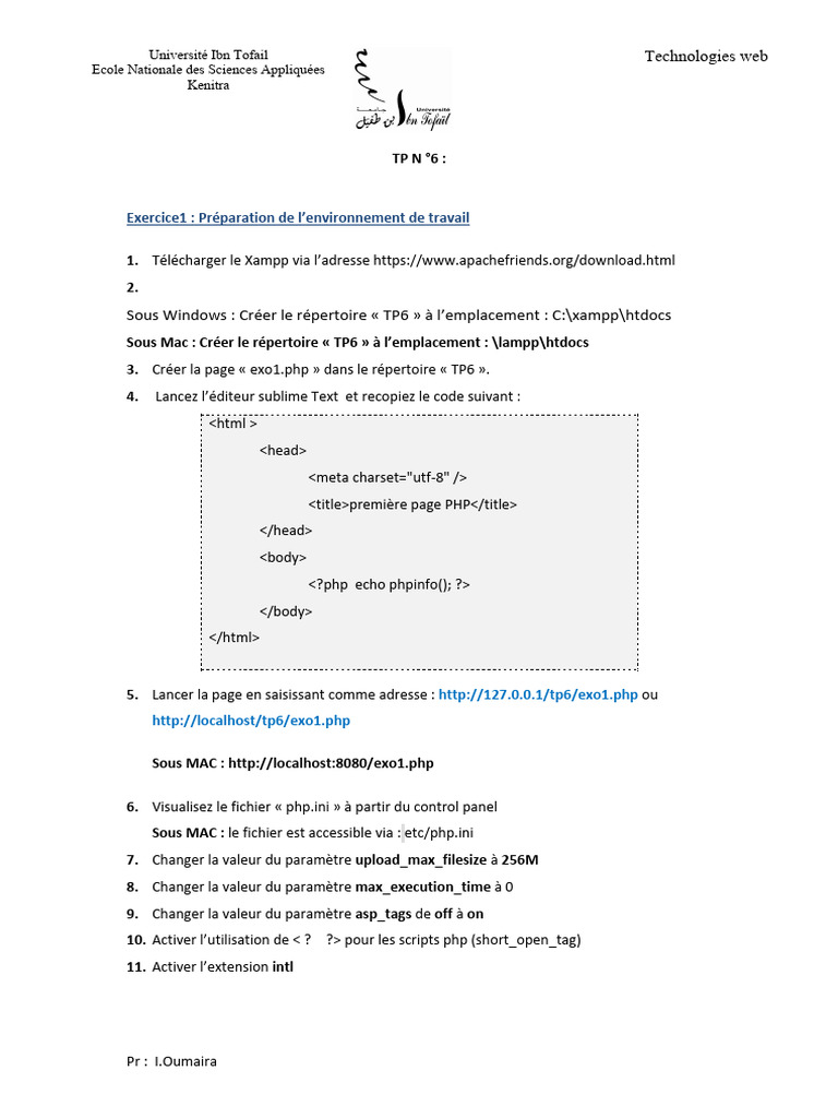 TP PHP : Création d'exercices XAMPP | PDF | PHP | Informatique