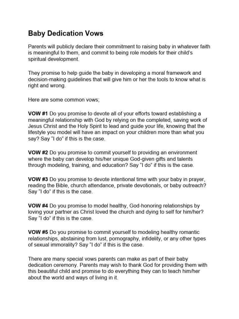 Baby Dedication Vows Download Free PDF Religious Belief And Doctrine