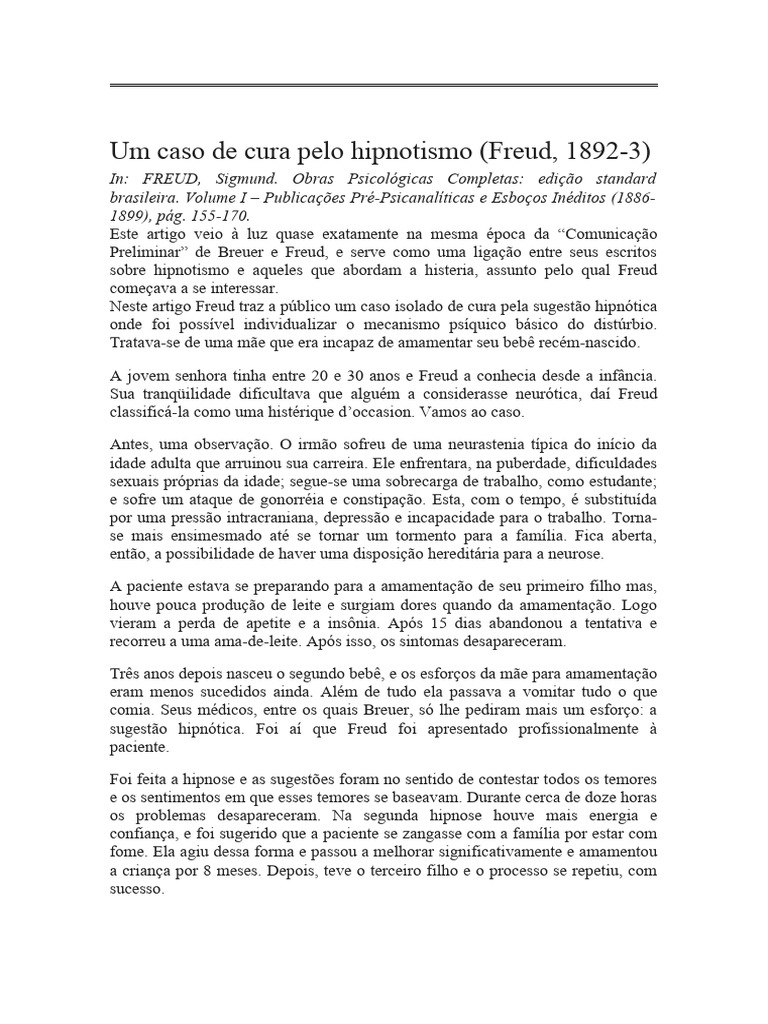 Cura pela Hipnose: Caso Freud 1892-3 | PDF | Sigmund Freud | Intenção