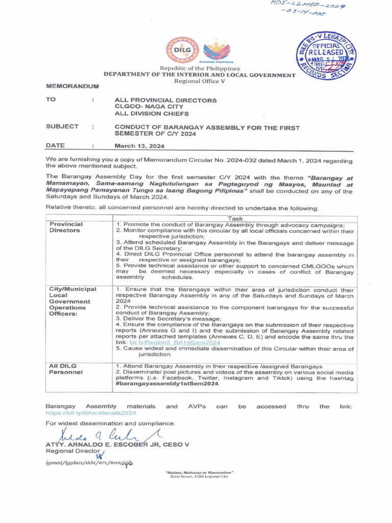 Conduct of Barangay Assembly For The First Semester of Cy 2024 | PDF