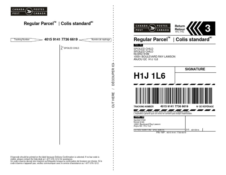 Numéro de repérage pour colis standard | PDF