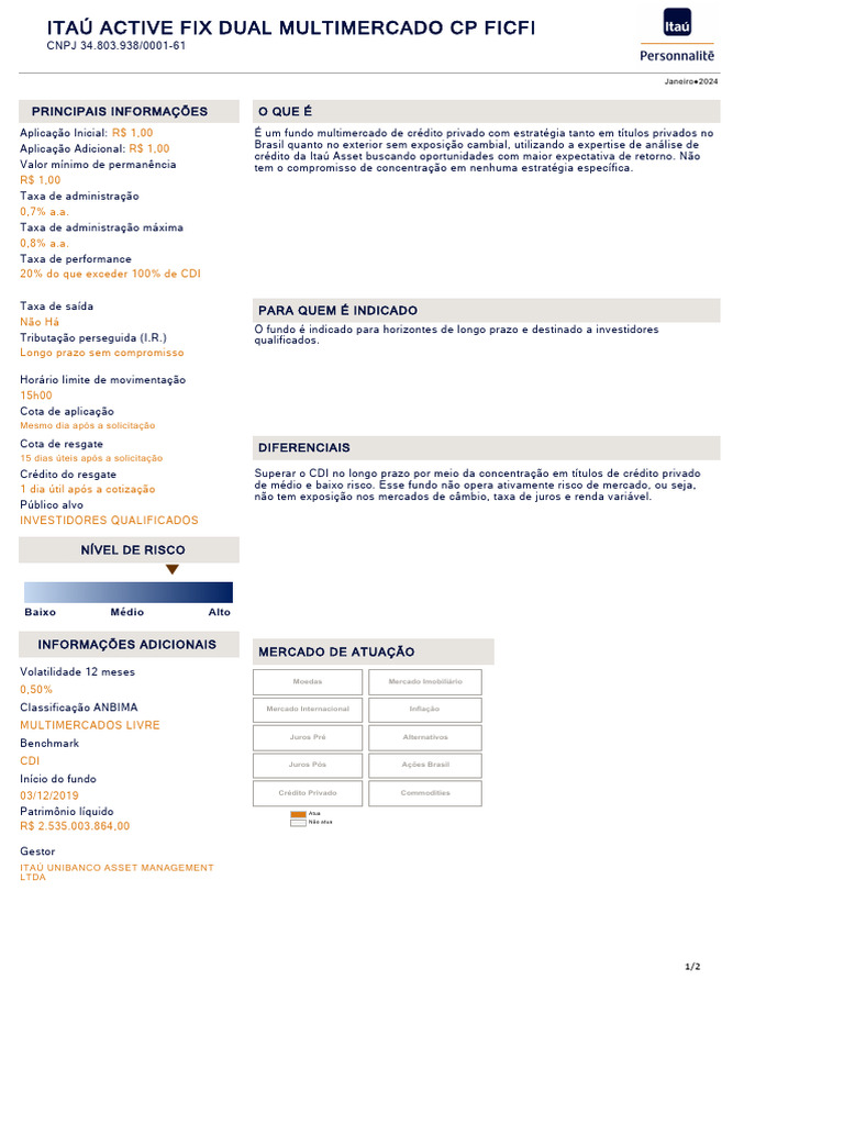 Itaú Active Fix Dual: Fundo Multimercado | PDF | Investimentos | Setor ...