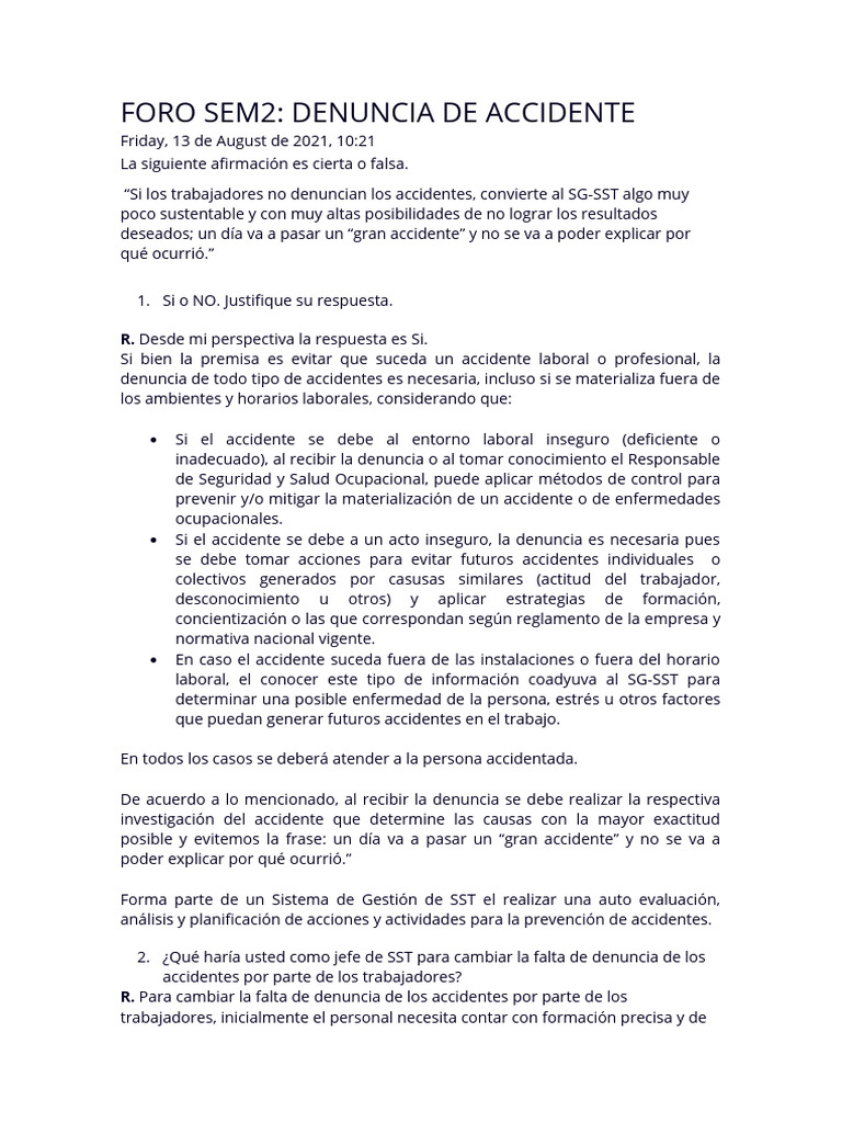 Importancia de Denunciar Accidentes Laborales | PDF | Negocios