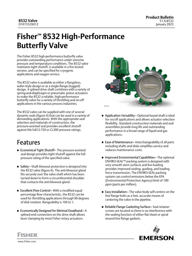 Product Bulletin Fisher 8532 High Performance Butterfly Valve en 123262