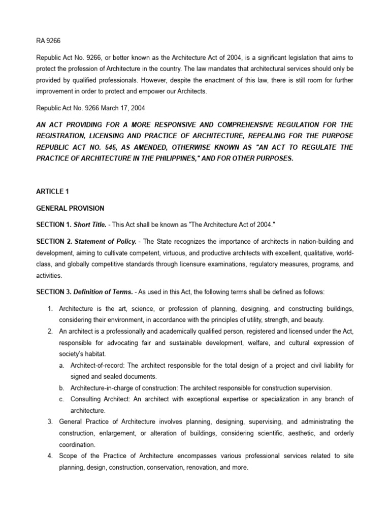 RA 9266: The Architecture Act of 2004 | PDF | Architect | Ventilation ...