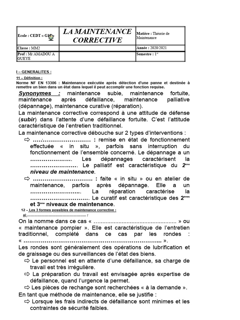Organisation de la Maintenance Corrective | PDF | Sécurité