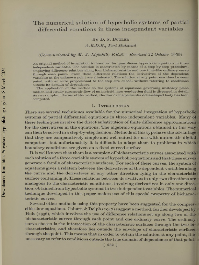 Butler Lighthill 1997 The Numerical Solution of Hyperbolic Systems of ...