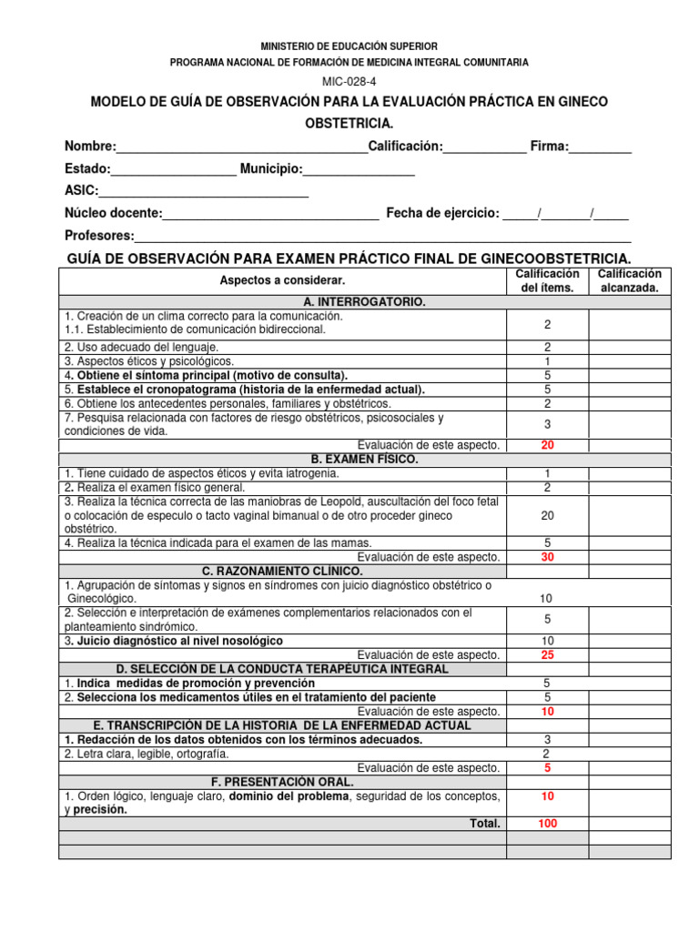 Guia de Observacion para Ex Pract Go | PDF | Diagnostico medico ...