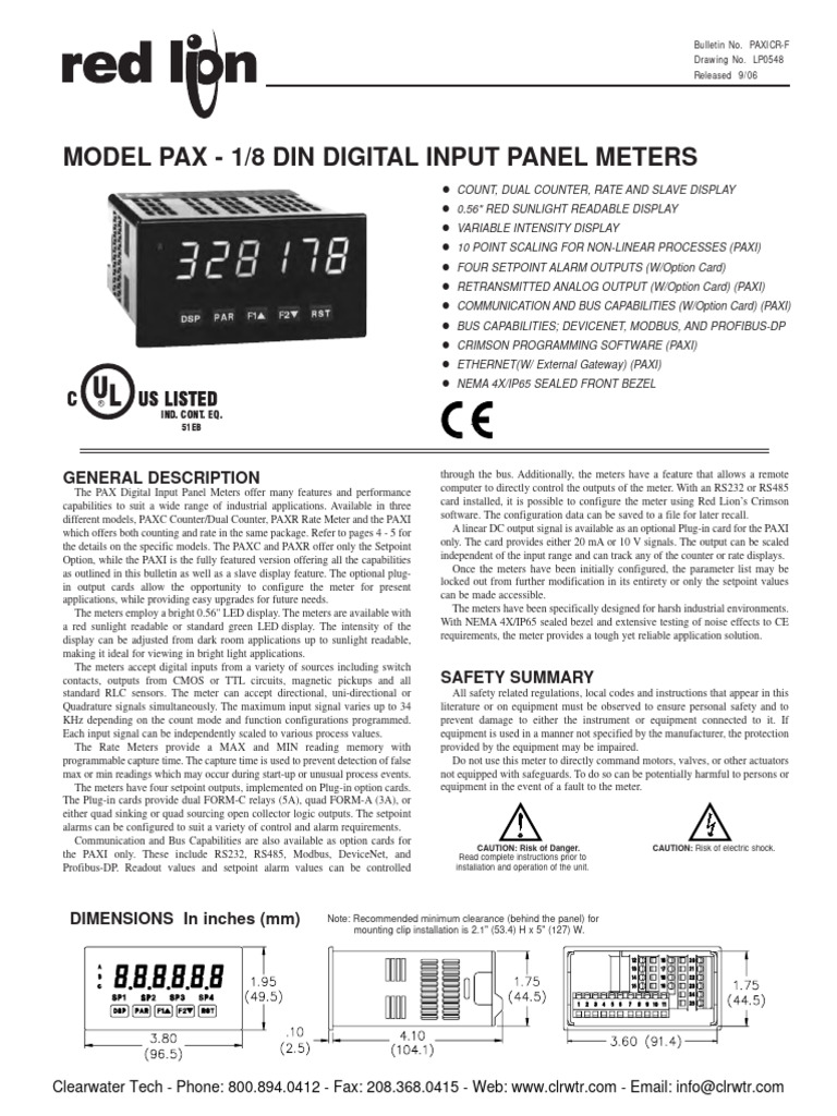 PAX Digital Input Panel Meters Overview | PDF | Light Emitting Diode ...