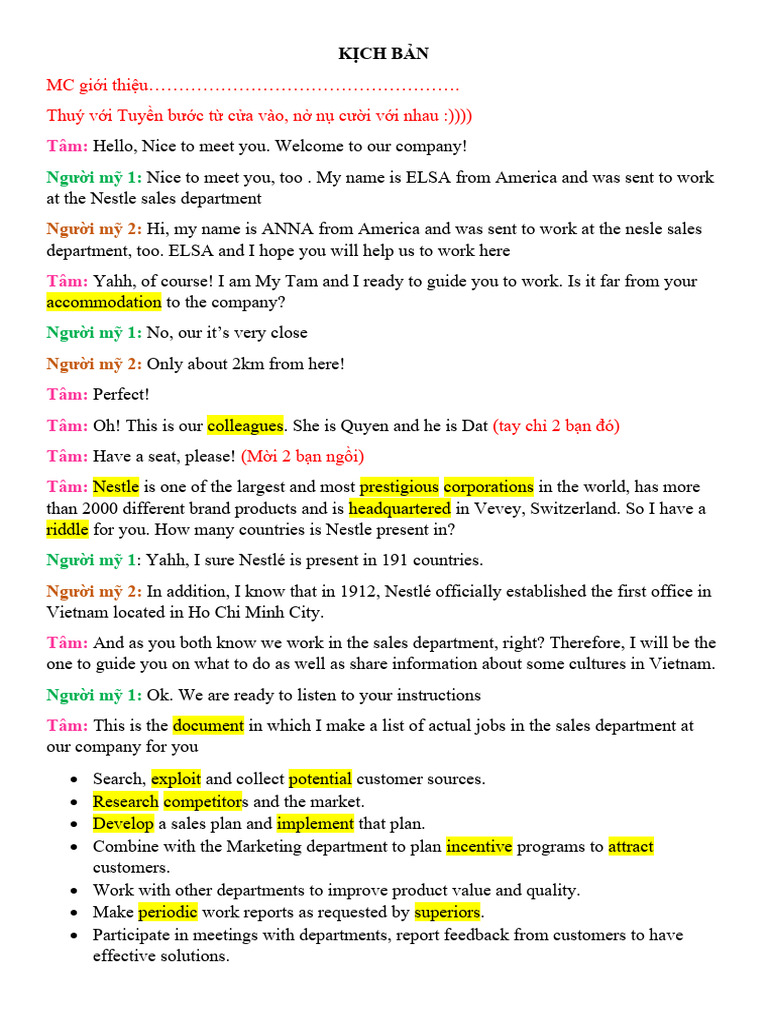 Nestle Sales Department Orientation Script | PDF | Vietnam