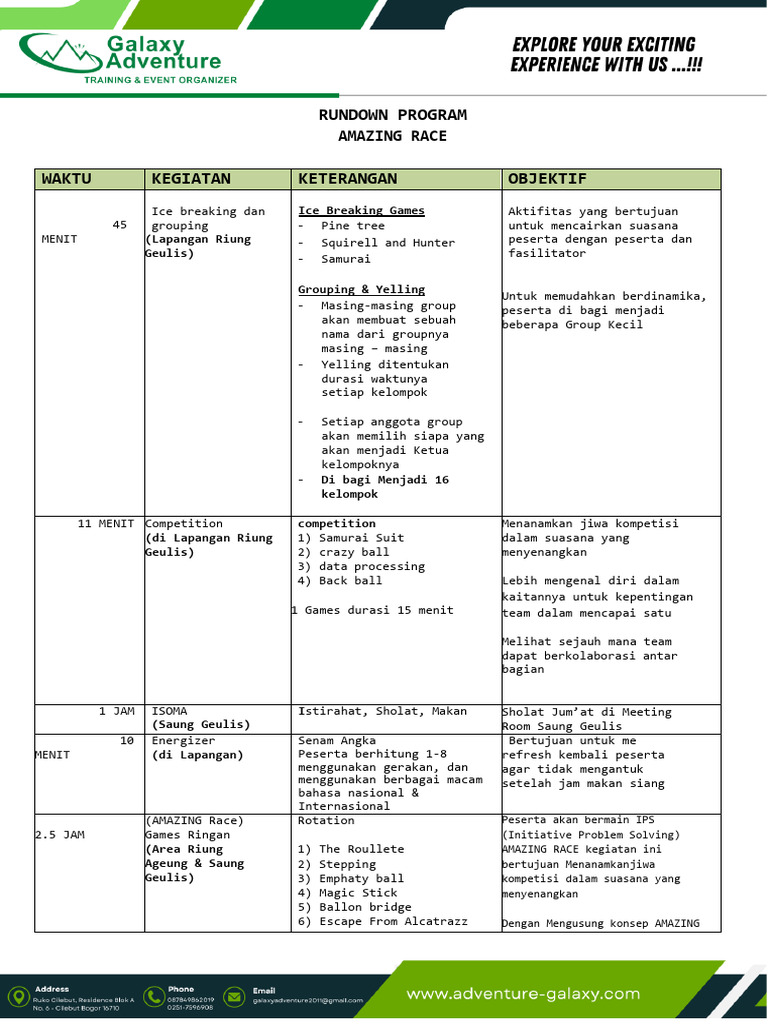 Rundown Program Amazing Race Bandung | PDF