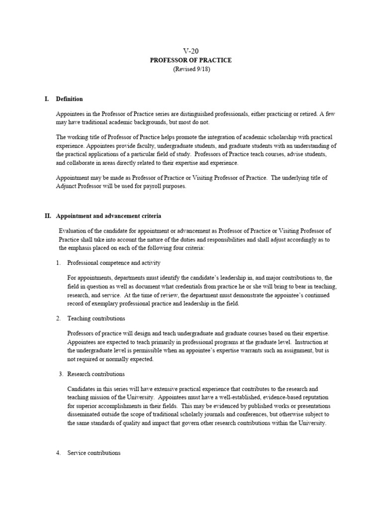Professor of Practice Appointment Guidelines | PDF | Professors In The ...