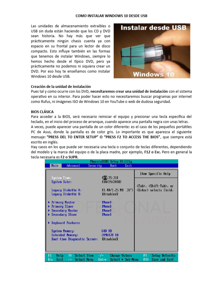 Instalar Windows 10 desde USB: Guía Paso a Paso | PDF | Arranque ...