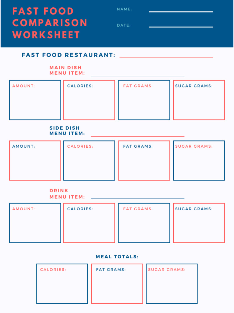 Fast Food Nutritional Comparison Worksheet | PDF | Fast Food | Menu