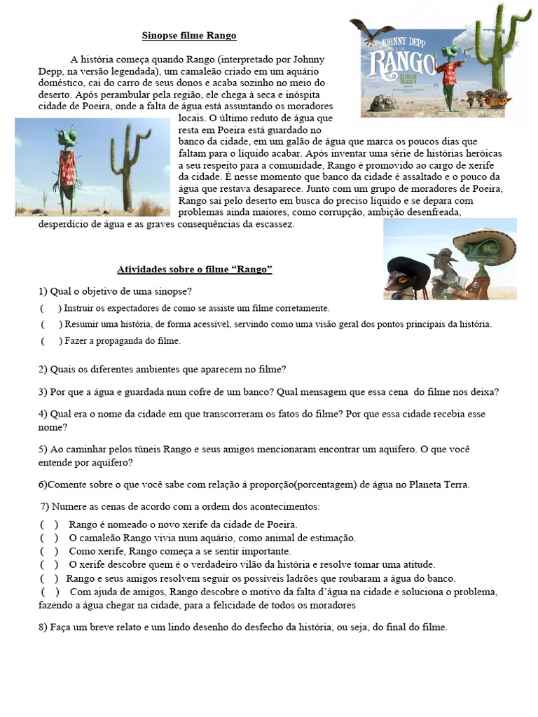Sinopse e Atividades do Filme Rango | PDF | Abstract (resumo)