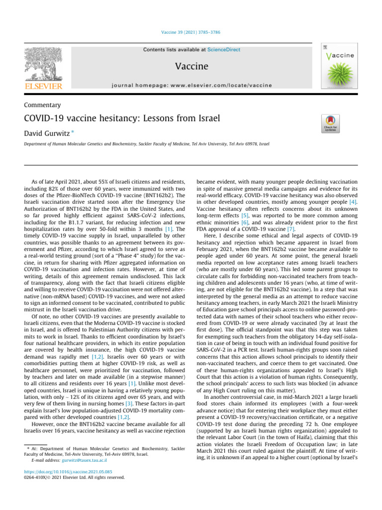 COVID-19 Vaccine Hesitancy in Israel | PDF | Health Care | Pandemic
