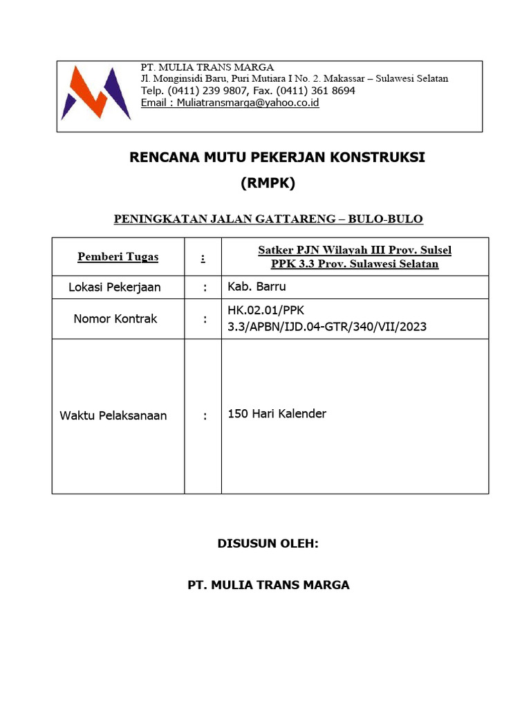 Rencana Mutu Pekerjaan Konstruksi RMPK | PDF