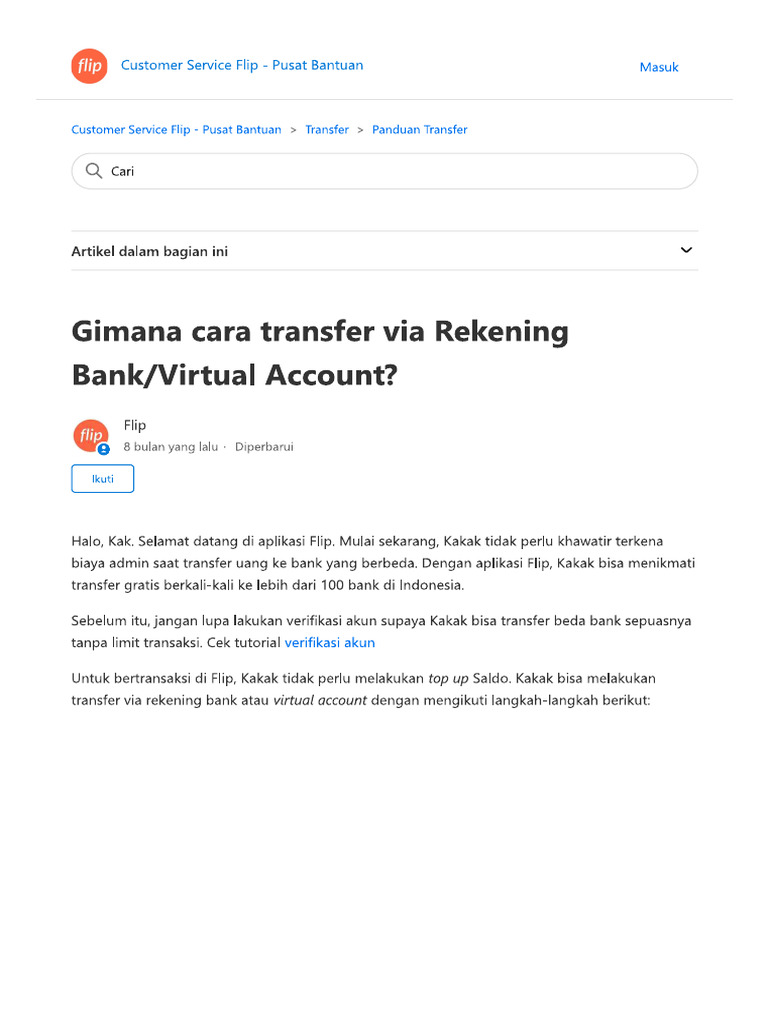 Panduan Transfer VA Dari Aplikasi FLIP | PDF