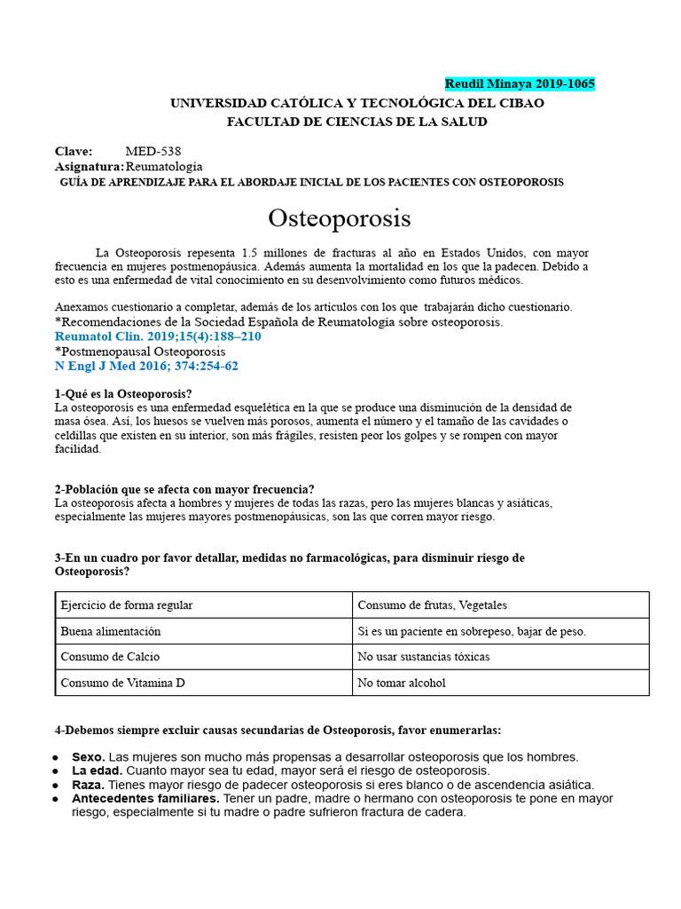 Guía sobre Osteoporosis y su Manejo | PDF | Osteoporosis | Hueso