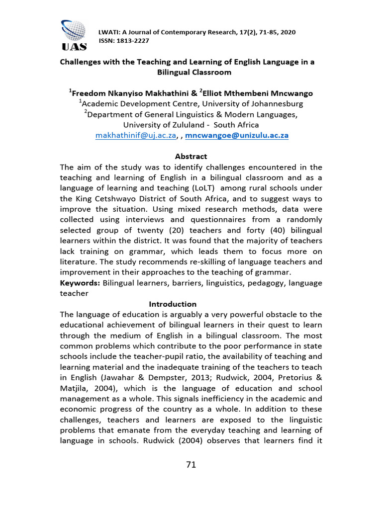 English Teaching Challenges in Bilingual Classrooms | PDF | Language ...