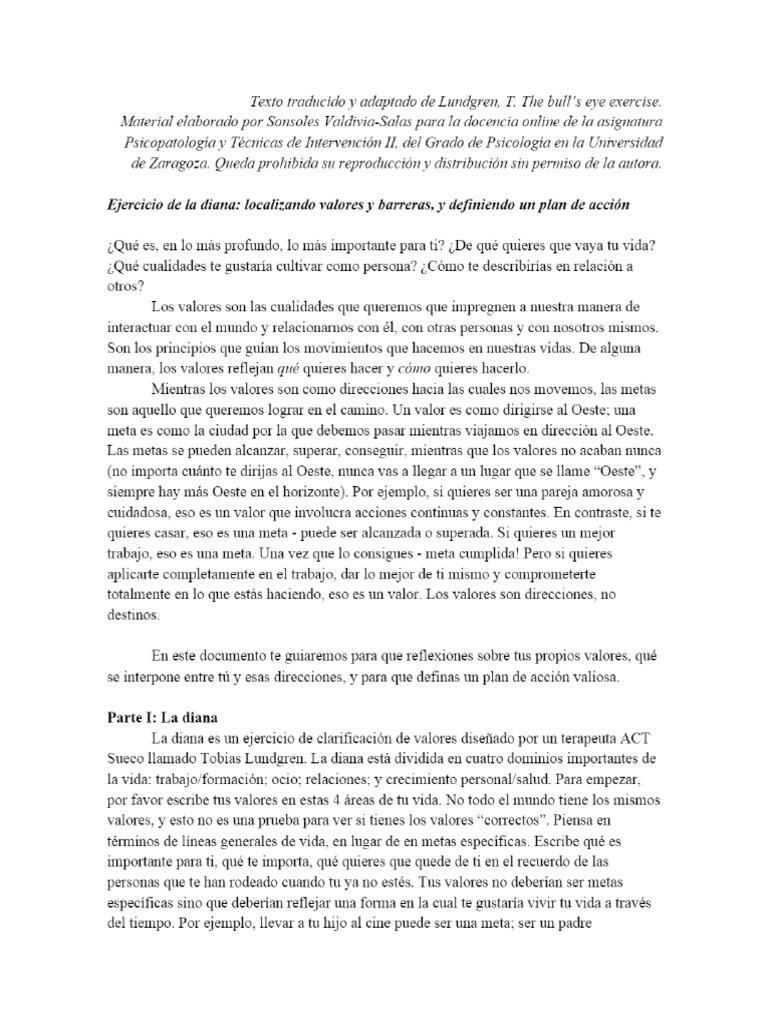 Práctica 2 ACT. Ejercicio Diana de Valores | PDF
