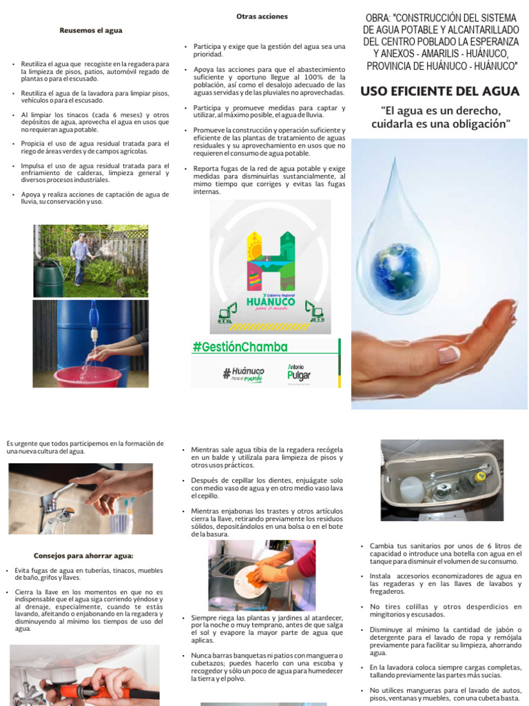 Triptico Uso Eficiente Del Agua | PDF | Agua | Aguas residuales