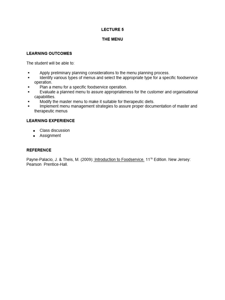 Lecture+5+-+THE+MENU+ 1 | Download Free PDF | Menu | Entrée