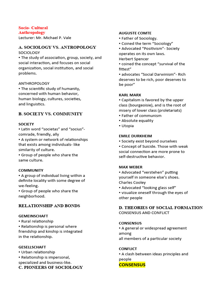 Sociology and Anthropology Overview | PDF | Family | Sociology