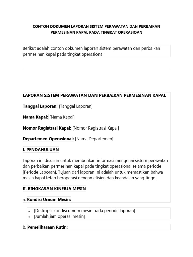 Contoh Dokumen Laporan Sistem Perawatan Dan Perbaikan Permesinan Kapal ...