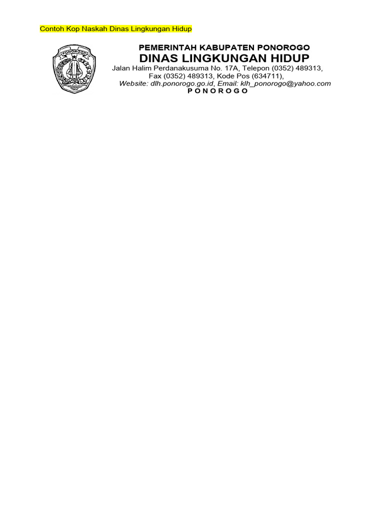 Contoh Kop Surat Dinas Lingkungan Hidup | PDF