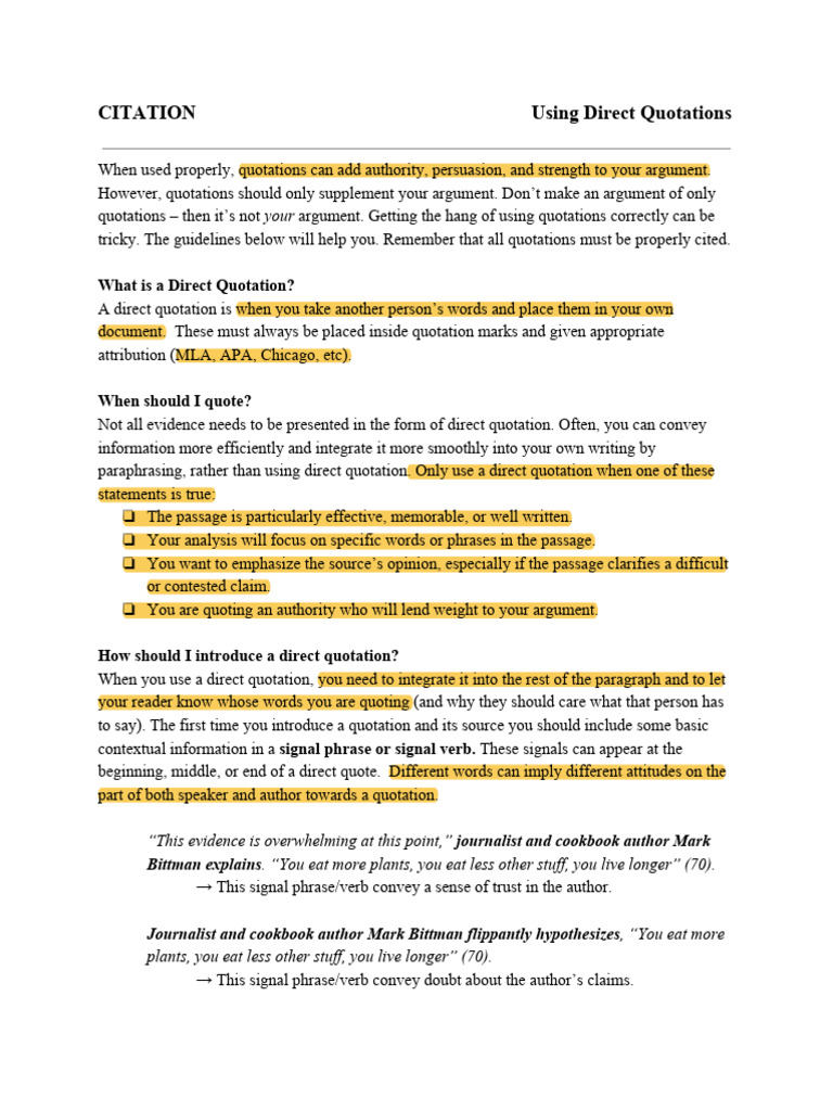 Direct Quoting - 2 | PDF | Citation | Apa Style
