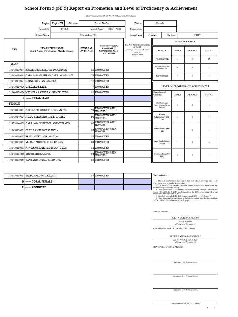 Sf5 2019 Grade 6 Hope PDF